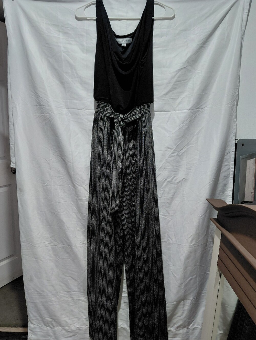 Emma & Michele Black Draped Cowl Neck Tank Pantsuit Large